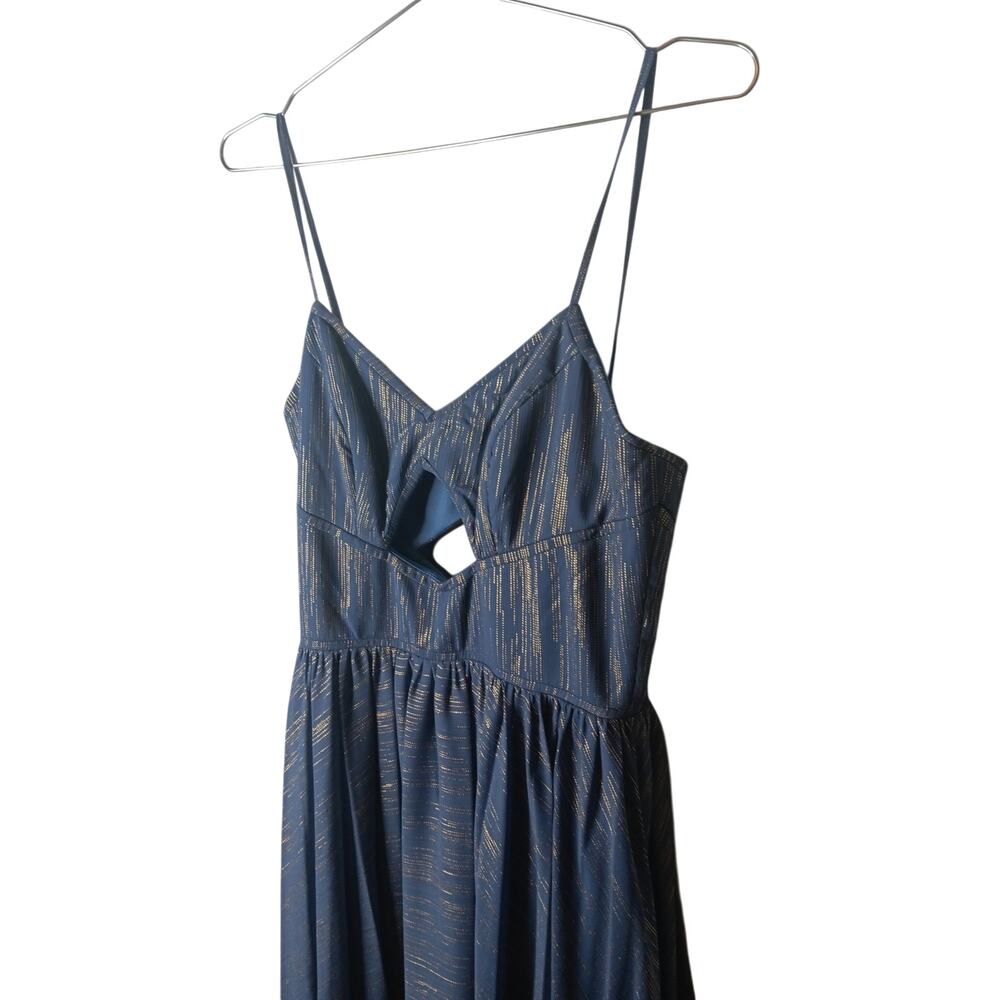 New with Tags Mac Duggal 49738 Blue Pleated Cutout Maxi Dress Size 6 Party - Picture 7 of 16
